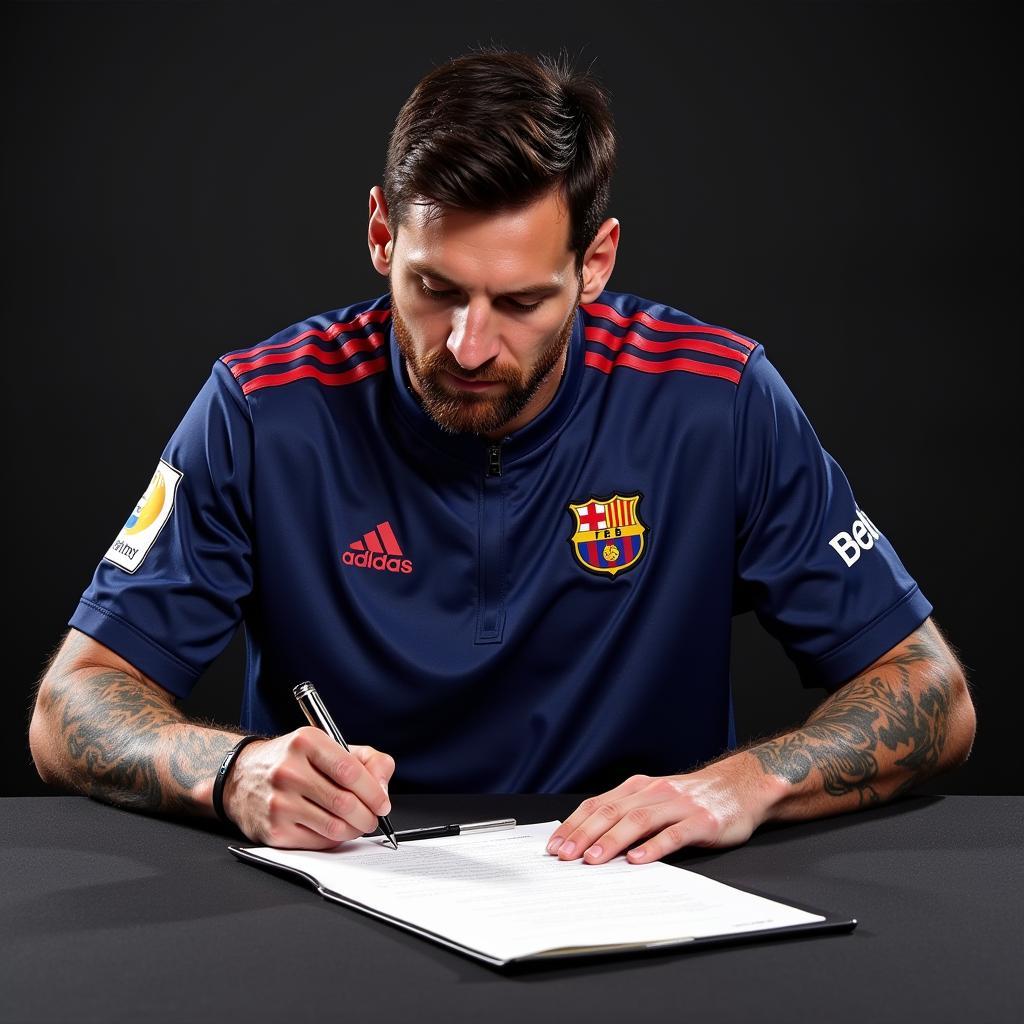 Hợp đồng Messi Adidas dài hạn: Hình ảnh Messi ký hợp đồng với Adidas, biểu tượng cho mối quan hệ lâu dài và bền vững giữa siêu sao bóng đá và thương hiệu thể thao hàng đầu thế giới.