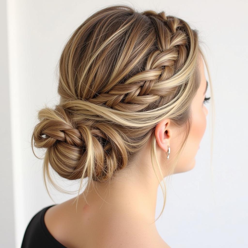 Messy Braided Bun Hairstyle for Medium Hair