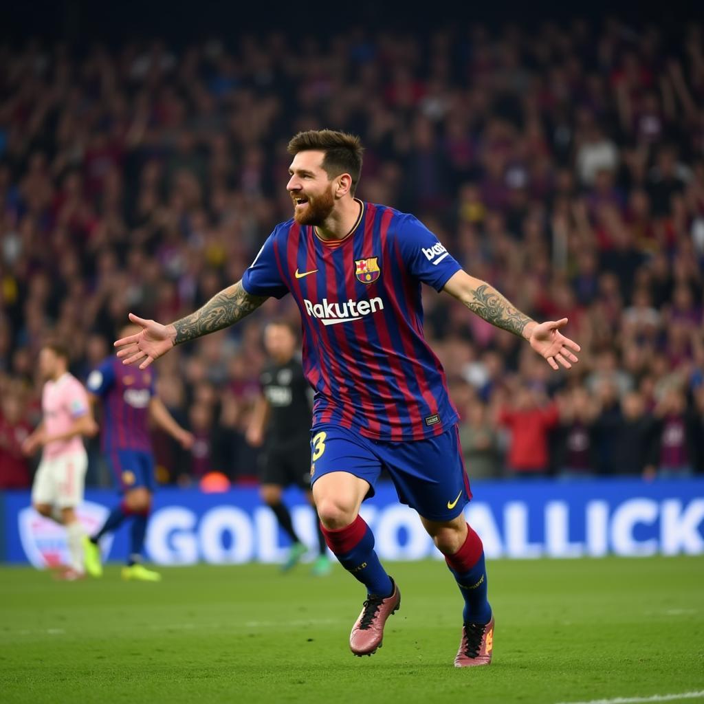 Messi ăn mừng bàn thắng trên đường chạy về giữa sân