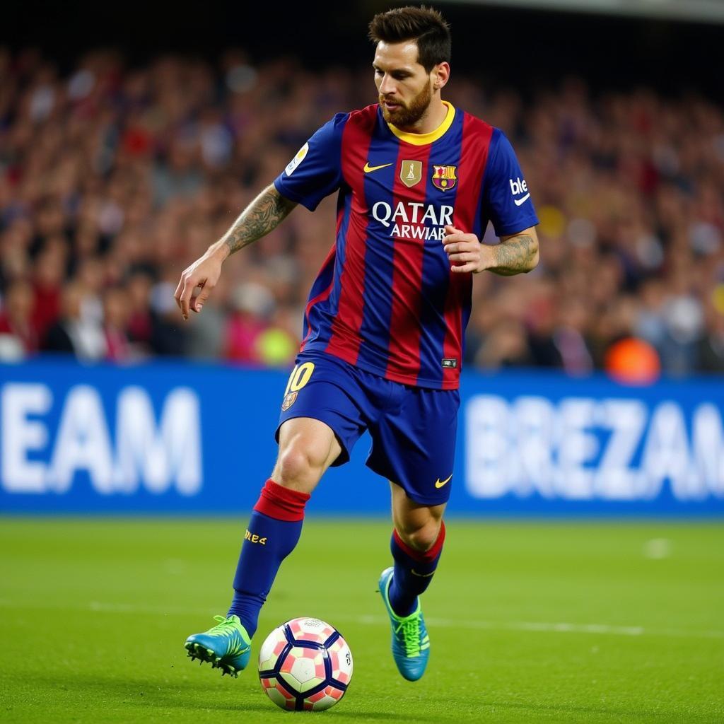 Hình nền Lionel Messi 2019 trong một pha bóng trên sân độ phân giải 1366x768