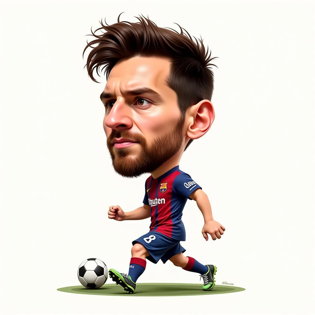 Hình ảnh biếm họa Lionel Messi với quả bóng