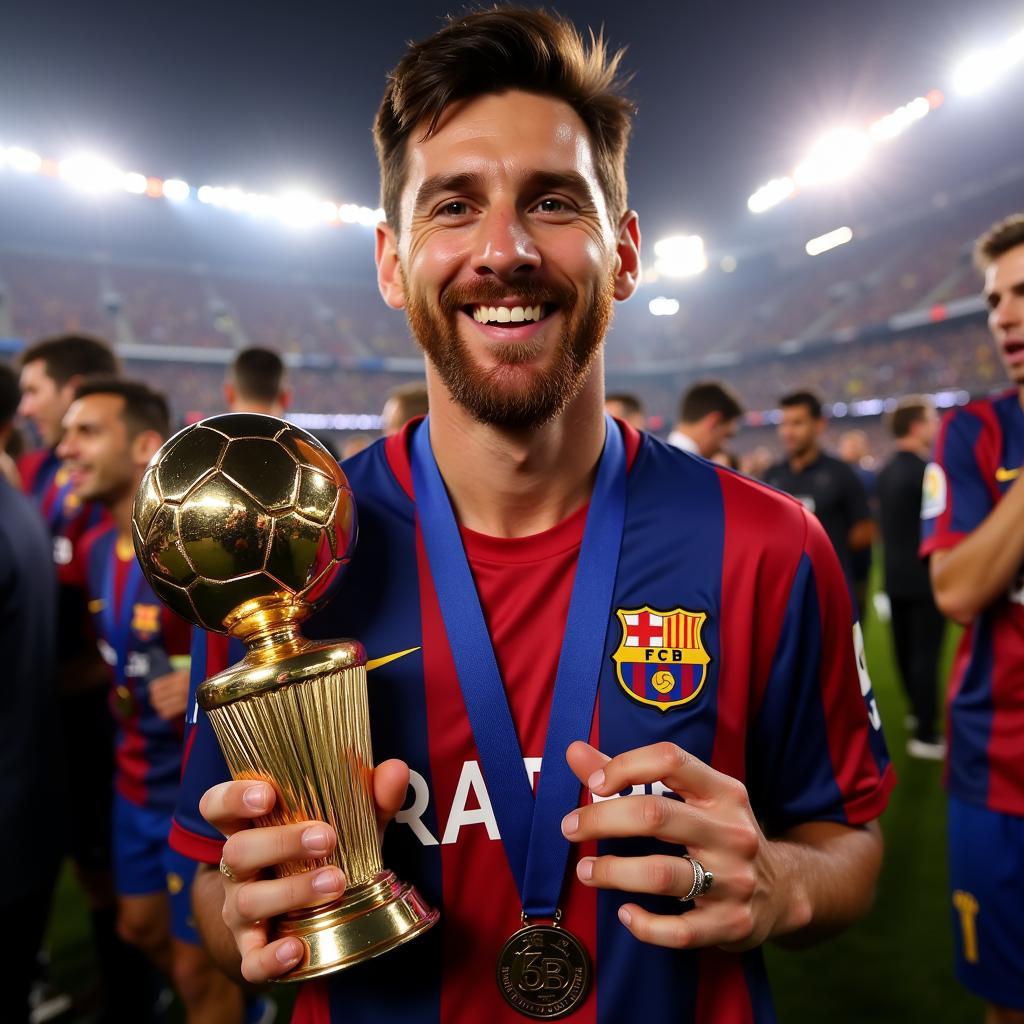 Lionel Messi nâng chiếc giày vàng năm 2019