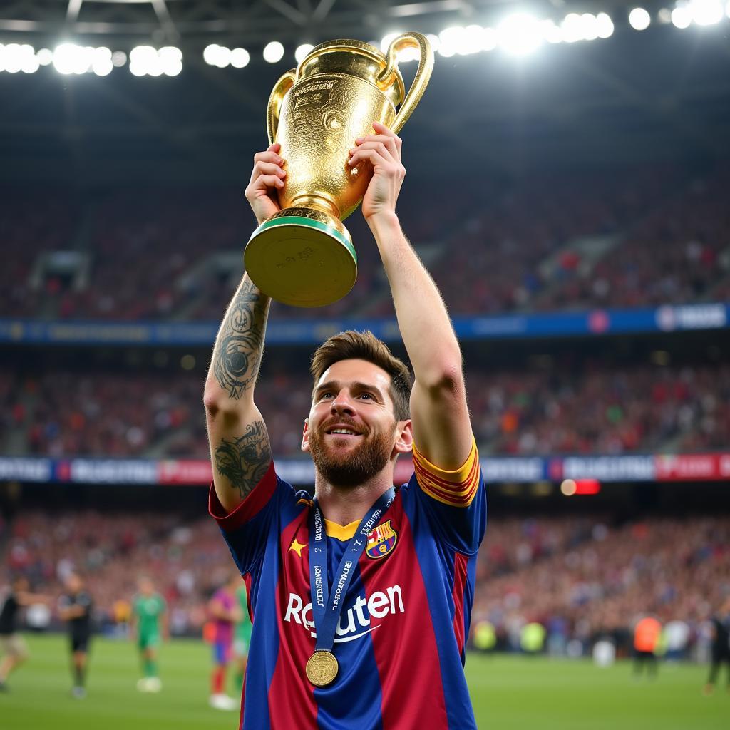 Lionel Messi nâng cao chiếc cúp vàng World Cup 2022