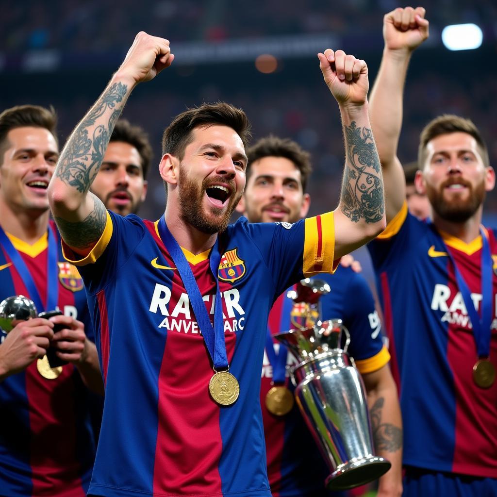 Messi ăn mừng chức vô địch Champions League