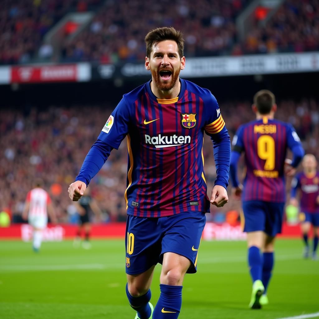 Messi ăn mừng bàn thắng trong màu áo Barcelona