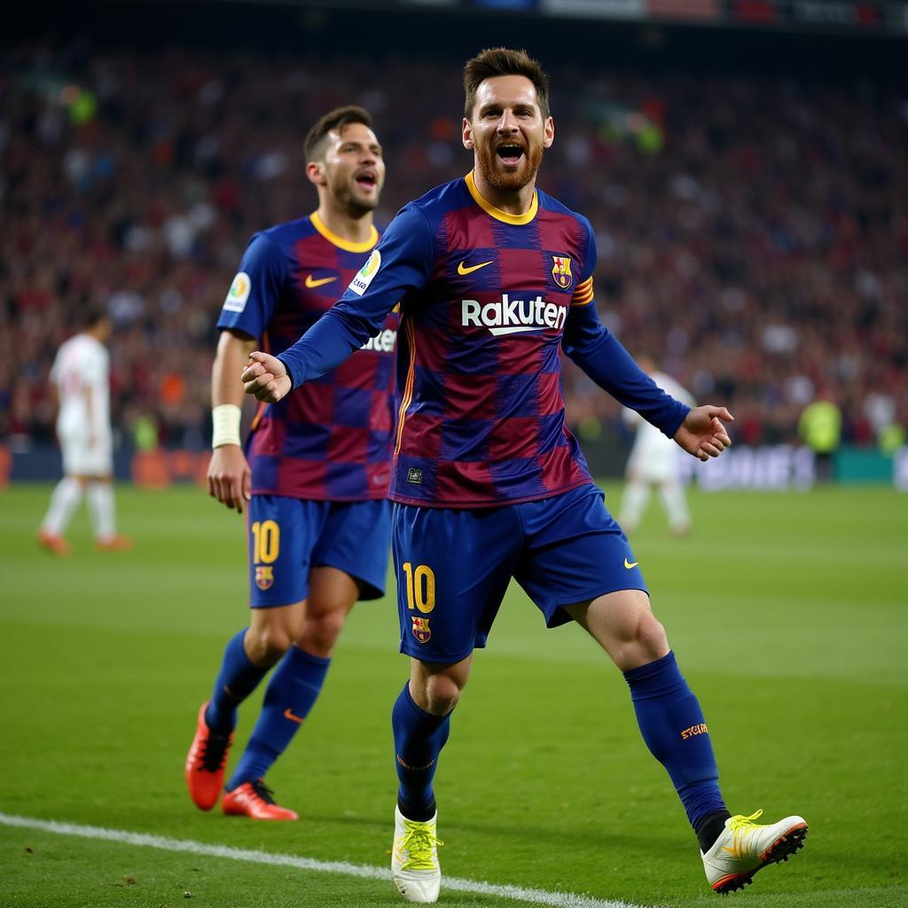 Messi ăn mừng bàn thắng tại Champions League