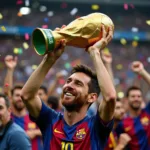 Messi ăn mừng cùng cúp vàng World Cup