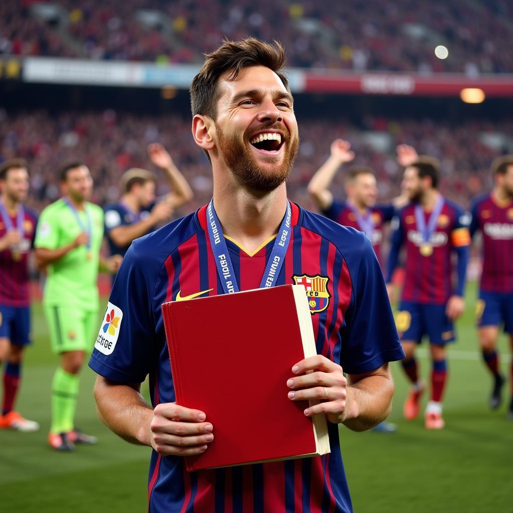 Messi cầm sổ đỏ vui mừng chiến thắng