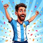 Hình ảnh Messi Cartoon Vector ăn mừng chiến thắng