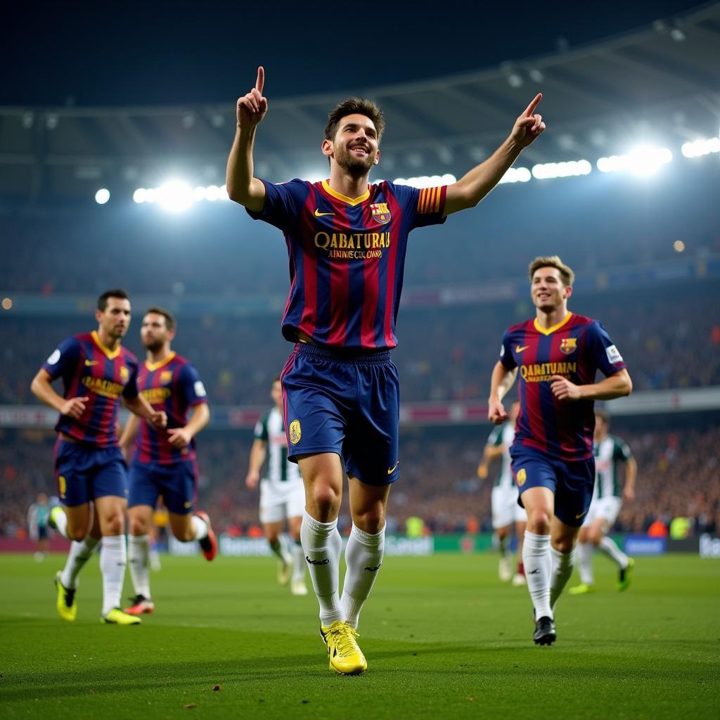 Messi celebrating a Champions League goal in 2009