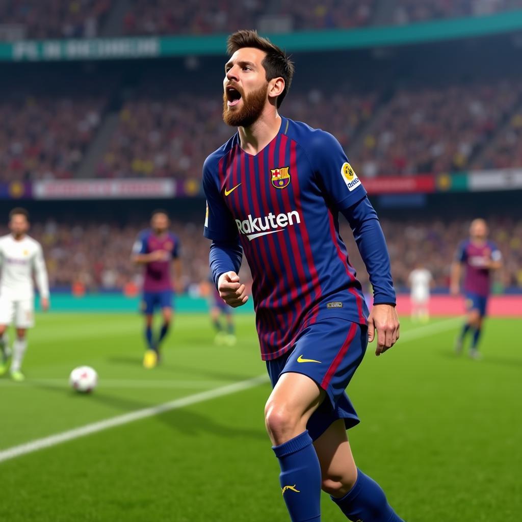 Messi ăn mừng bàn thắng trong PES 18