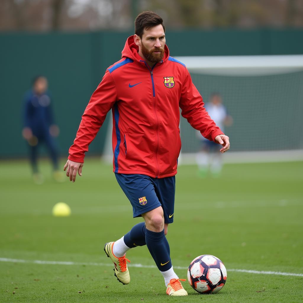 Messi tập luyện chăm chỉ trên sân tập, thể hiện sự nỗ lực và quyết tâm