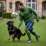 Messi và chú chó cưng Hulk vui đùa ngoài trời