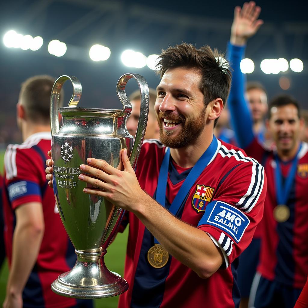 Messi ăn mừng chiến thắng Champions League 2009