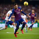 Messi đánh đầu ghi bàn vào lưới Racing Santander