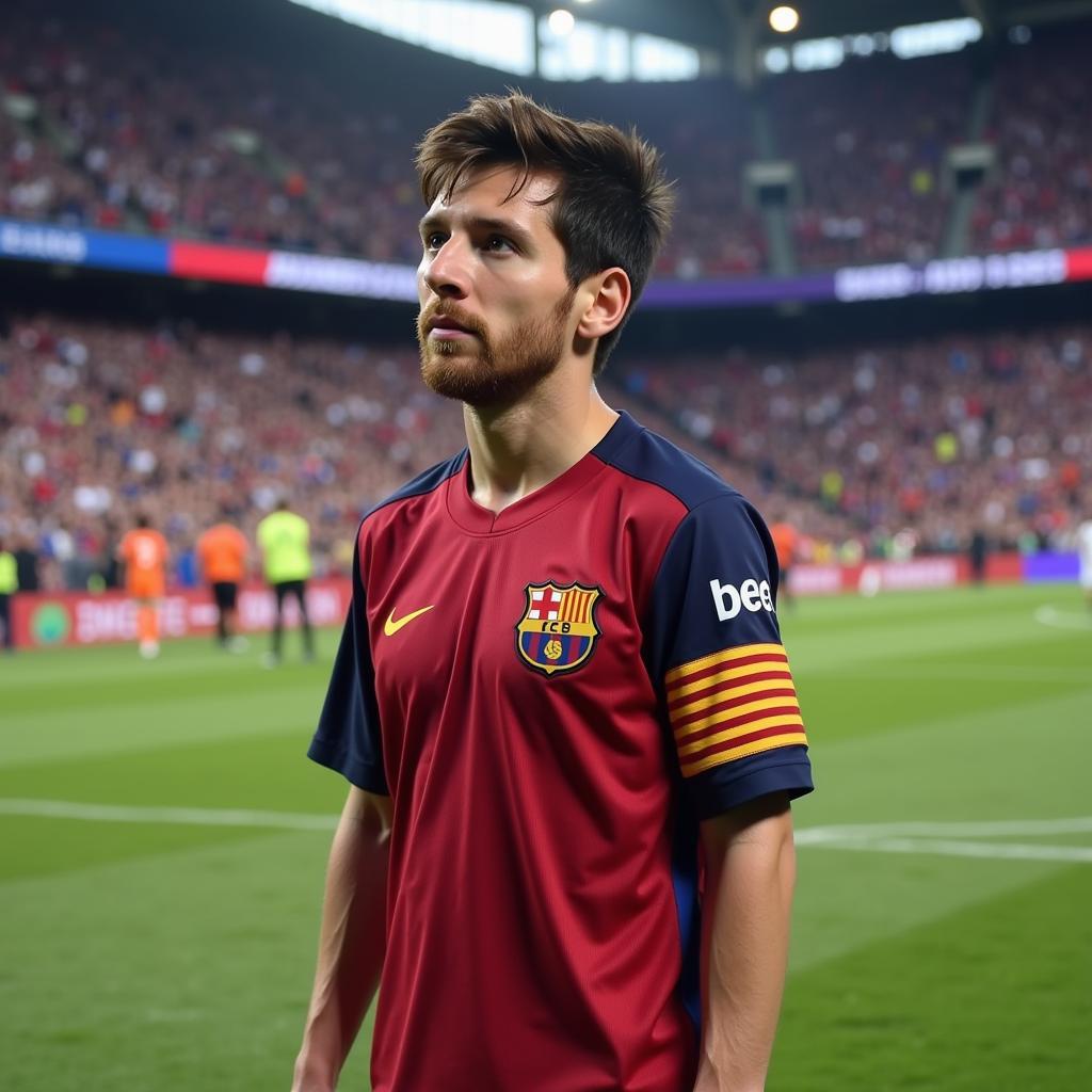 Lionel Messi's debut match: A young Messi taking his first steps onto the professional field.