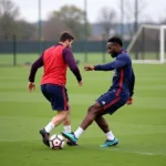 Messi và Dembele tập luyện