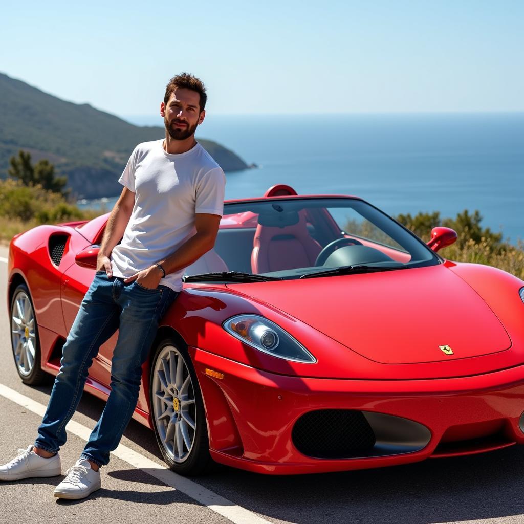 Messi bên cạnh chiếc Ferrari F430 Spider màu đỏ rực