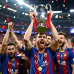 Messi nâng cao chiếc cúp Champions League