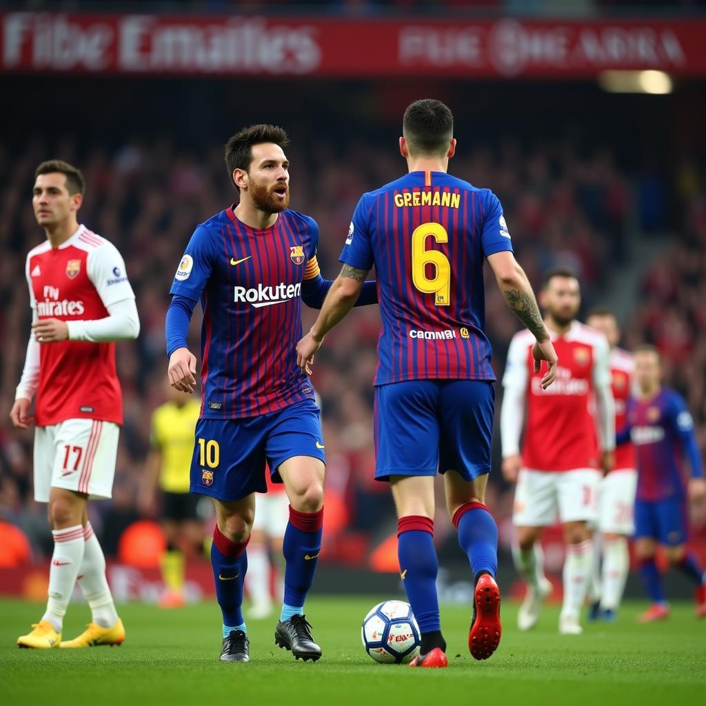 Messi và Griezmann đối đầu với Arsenal trong một trận đấu tưởng tượng