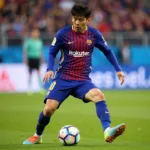 Cầu thủ Lee Seung-woo, "Messi Hàn", thể hiện kỹ thuật bóng đá điêu luyện.