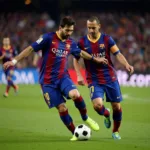 Messi, Iniesta và Xavi thể hiện lối chơi Tiki-taka đỉnh cao