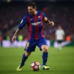 Messi khảm bóng kỹ thuật trong màu áo Barca