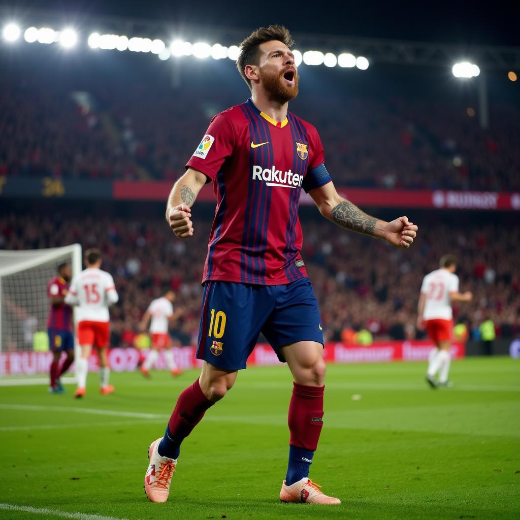 Messi khoe cơ bắp săn chắc sau khi ghi bàn, thể hiện sức mạnh và niềm vui chiến thắng