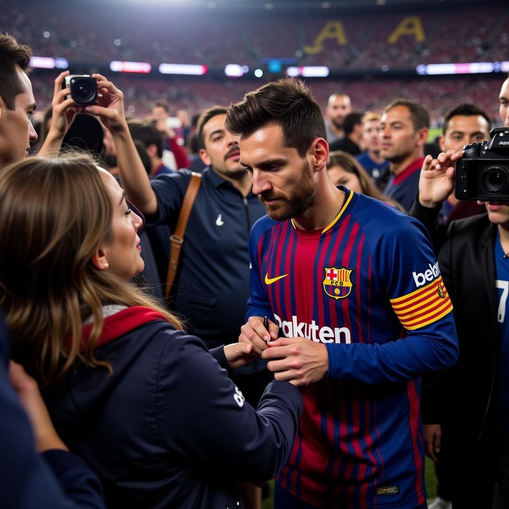 Messi ký tặng và chụp ảnh với fan hâm mộ cuồng nhiệt