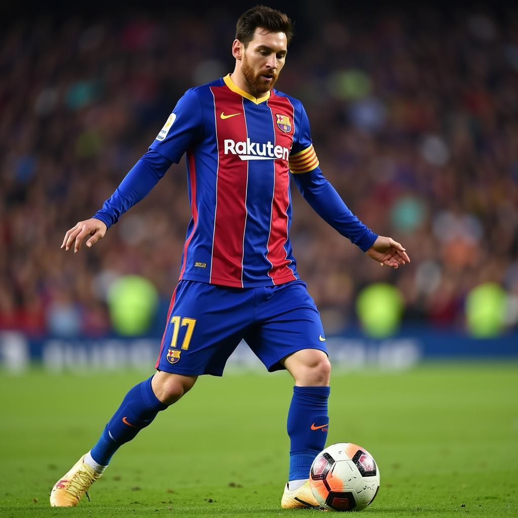 Messi chuyền bóng chính xác bằng chân trái