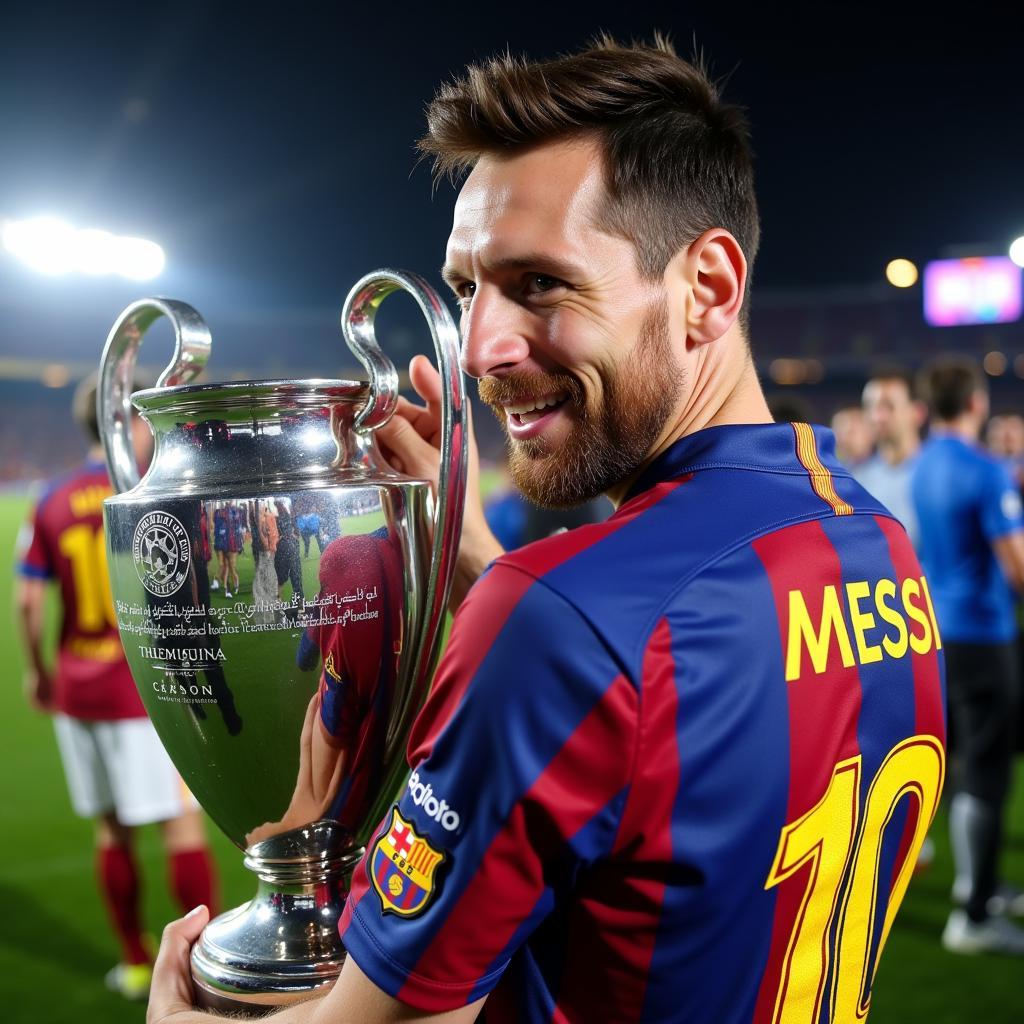 Messi nâng cao chiếc cup Champions League