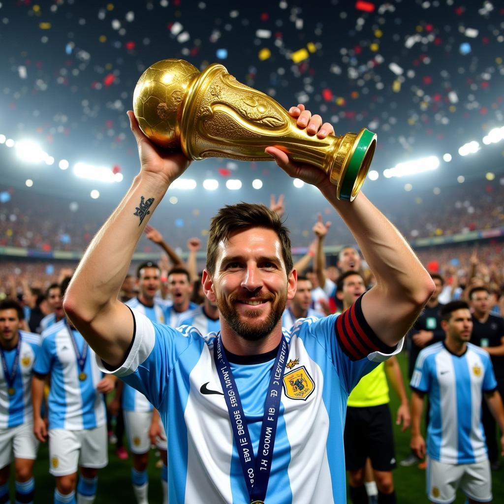 Messi nâng cao chiếc cúp vàng World Cup