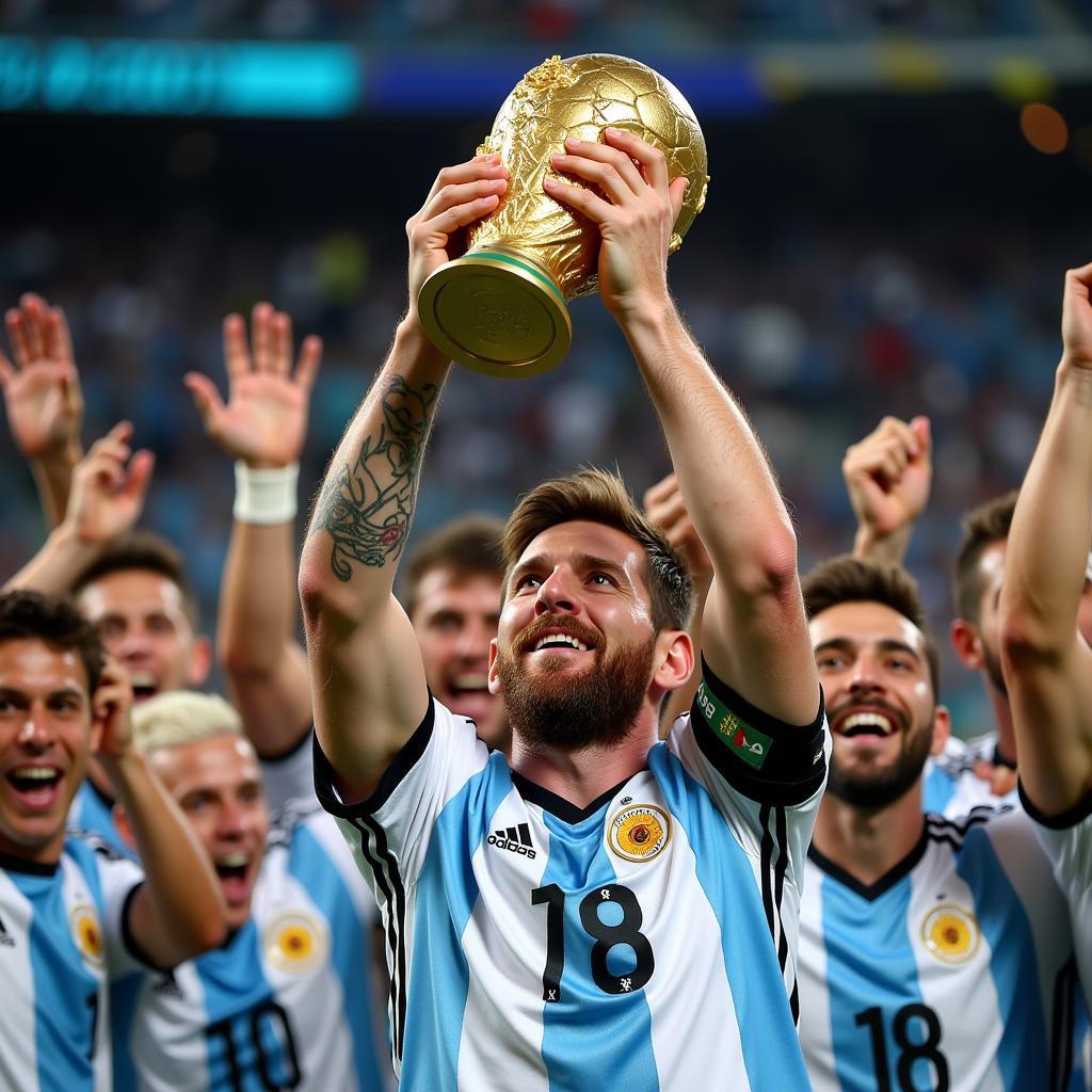 Messi nâng cao chiếc cúp vàng World Cup, khoảnh khắc lịch sử đánh dấu đỉnh cao sự nghiệp của anh