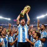 Messi nâng cao cúp vàng World Cup 2022 tại Qatar, khoảnh khắc lịch sử của bóng đá Argentina.