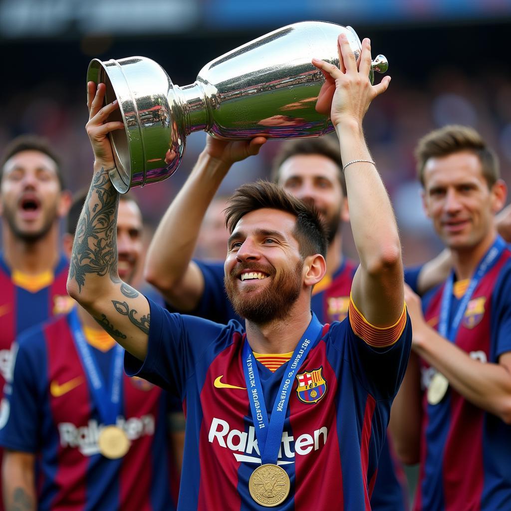 Messi nâng cao chiếc cúp vô địch