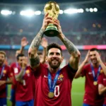 Messi nâng cao chiếc cúp vàng World Cup