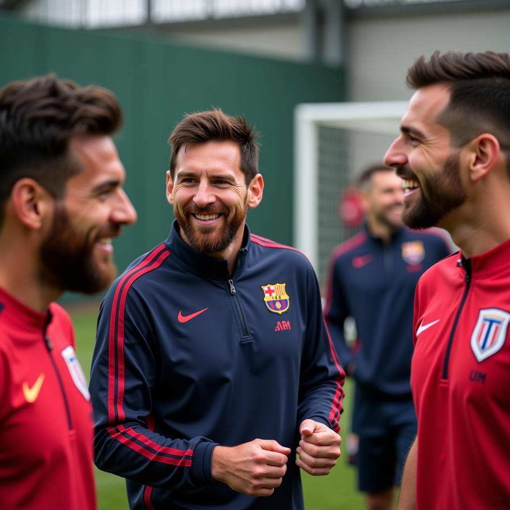 Messi pha trò đùa hài hước với đồng đội