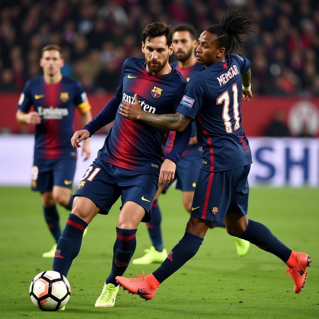 Messi phối hợp cùng đồng đội tại PSG