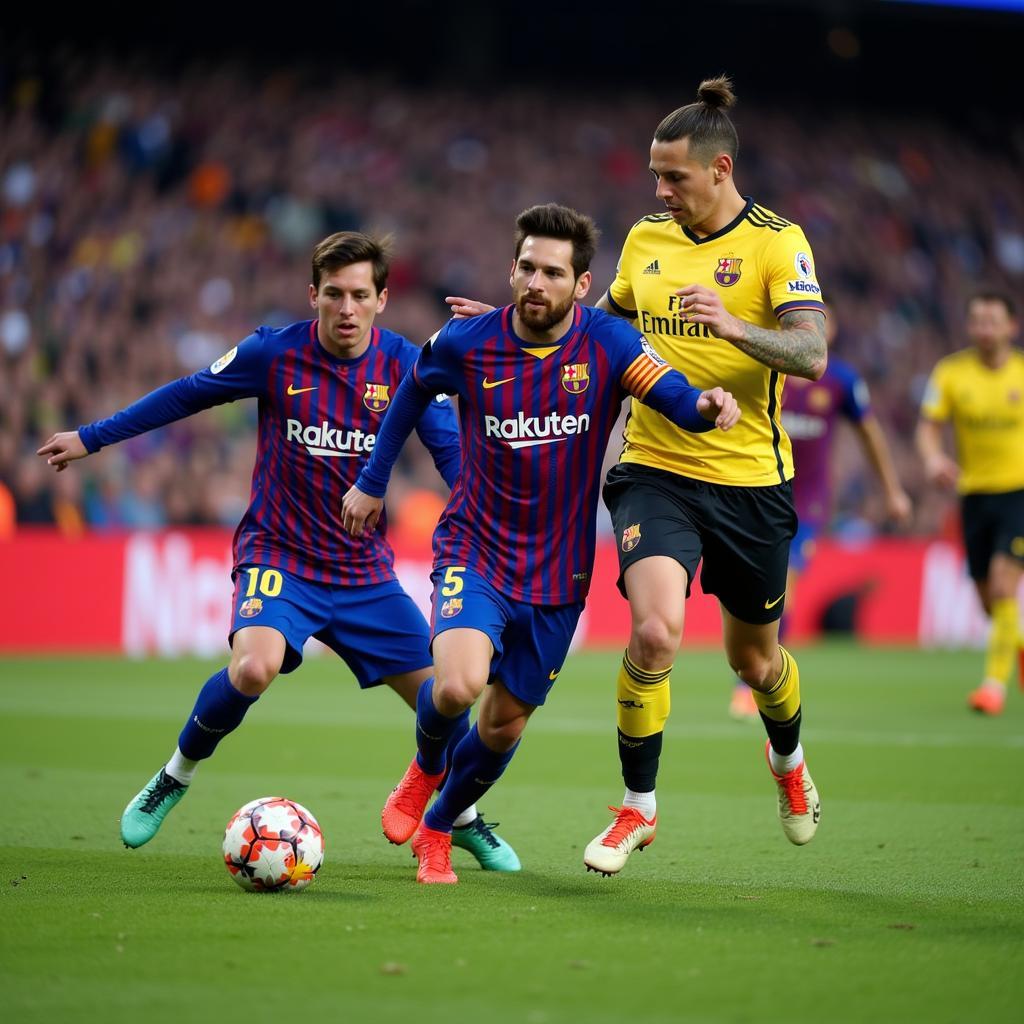 Messi phối hợp cùng đồng đội trong một pha tấn công