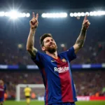 Messi chỉ tay lên trời sau khi ghi bàn