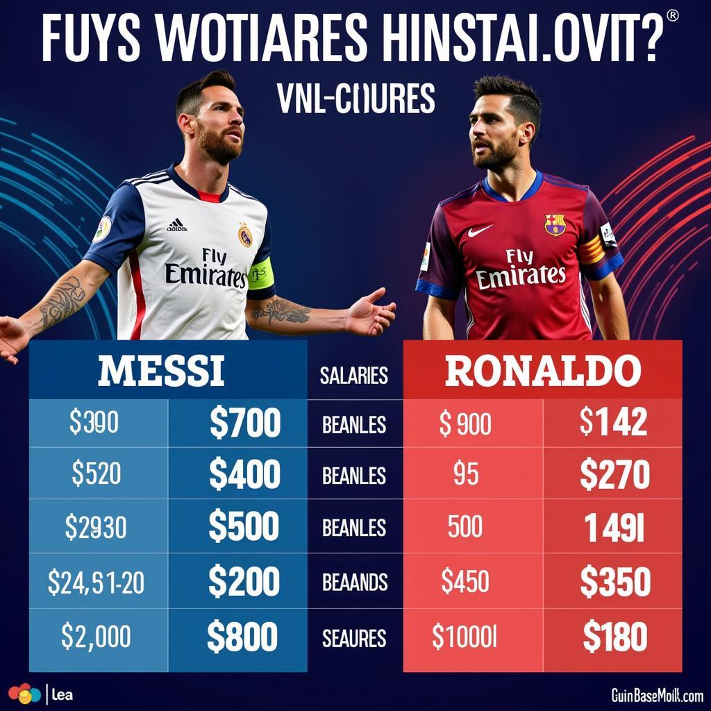 Lương và thưởng của Messi và Ronaldo