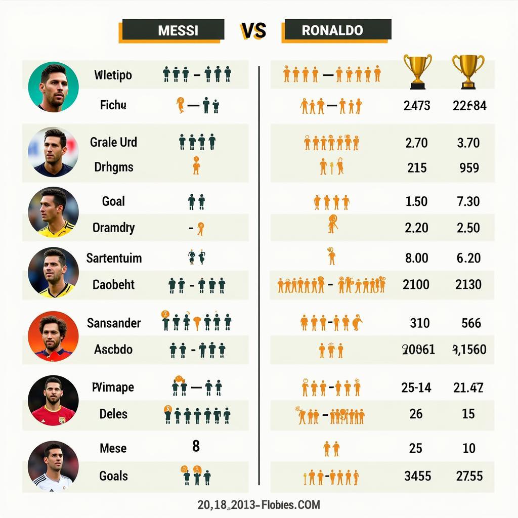 So sánh thống kê giữa Messi và Ronaldo