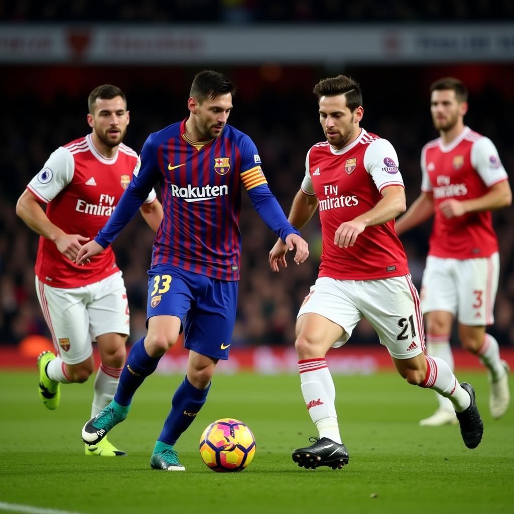 Messi solo qua hàng phòng ngự Arsenal trong trận tứ kết Champions League