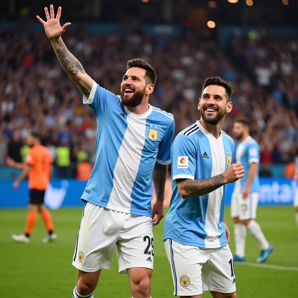 Messi và Aguero ăn mừng chức vô địch World Cup 2022