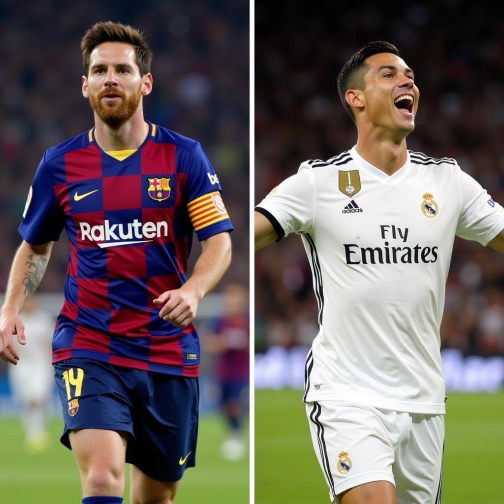 Messi và Ronaldo ăn mừng bàn thắng tại C1