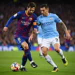 Messi xỏ bóng qua hàng phòng ngự Man City