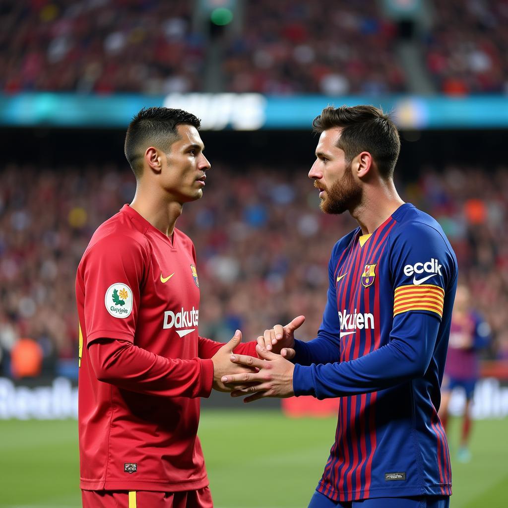 Ảnh chế về Ronaldo và Messi tương tác với nhau