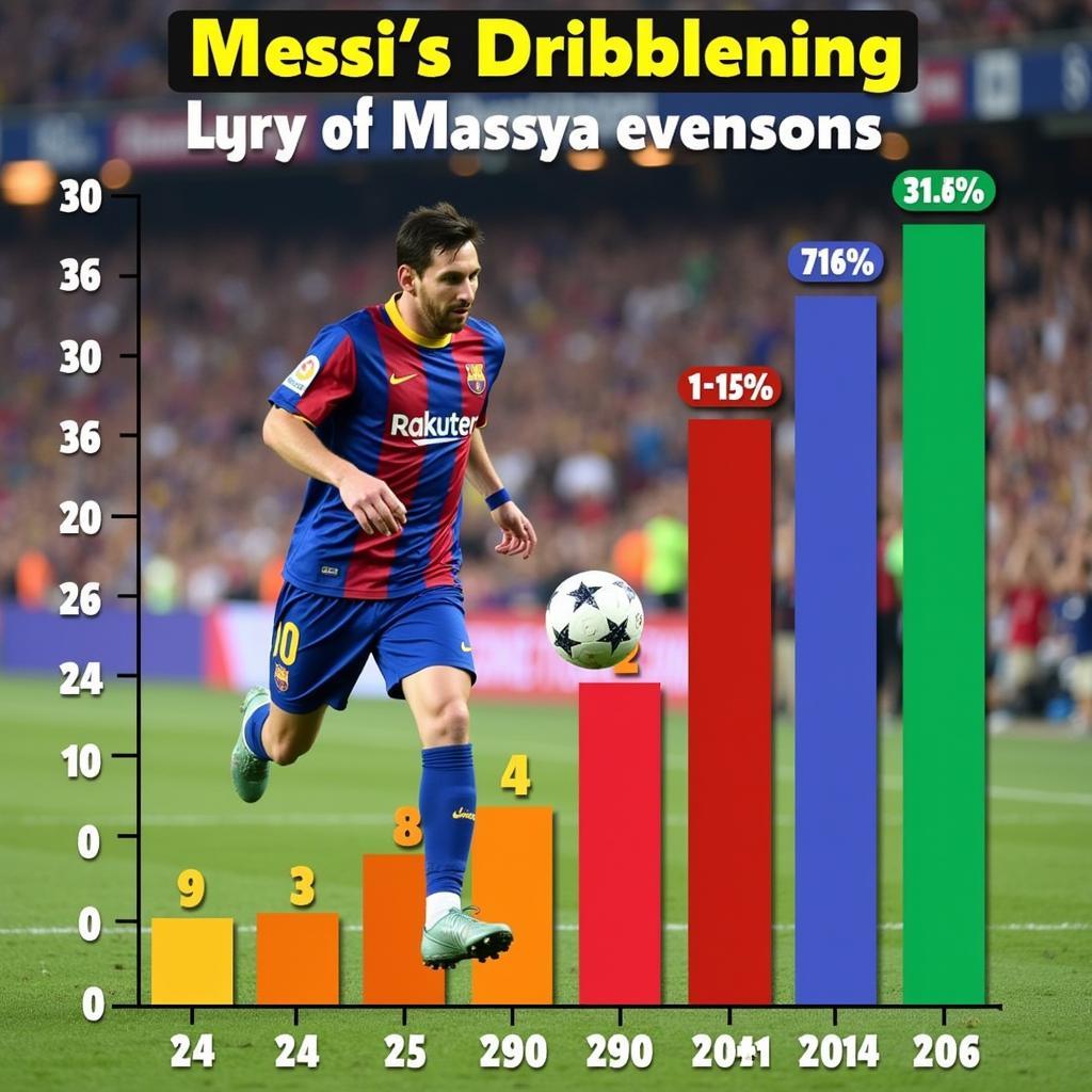 Biểu đồ thống kê số lần đi bóng qua người của Messi qua các mùa giải