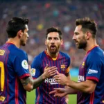 Messi giao tiếp với đồng đội