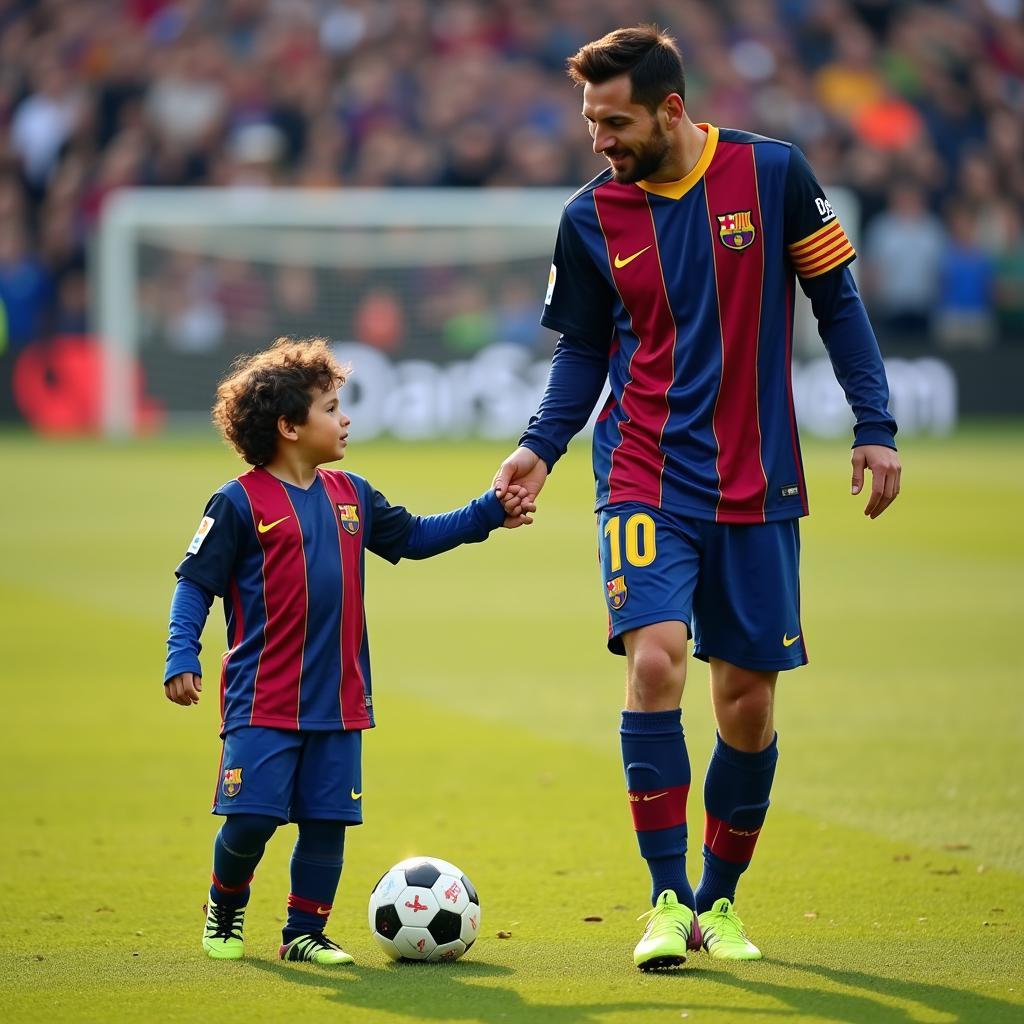 Thiago Messi chơi bóng cùng cha